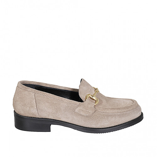 Woman's mocassin with accessory in dove grey suede heel 3 - Available sizes:  32, 33, 34, 35, 42, 43, 44, 45, 46, 47