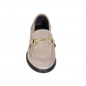 Woman's mocassin with accessory in dove grey suede heel 3 - Available sizes:  32, 33, 34, 35, 42, 43, 44, 45, 46, 47