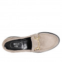 Woman's mocassin with accessory in dove grey suede heel 3 - Available sizes:  32, 33, 34, 35, 42, 43, 44, 45, 46, 47