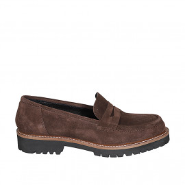 Mocasín para mujer en gamuza marron tacon 3 - Tallas disponibles:  44, 45, 46, 47