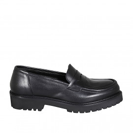 Woman's mocassin in black leather heel 3 - Available sizes:  32, 35, 45