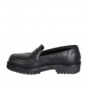 Woman's mocassin in black leather heel 3 - Available sizes:  32, 33, 34, 35, 43, 44, 45, 47