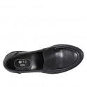 Woman's mocassin in black leather heel 3 - Available sizes:  32, 33, 34, 35, 43, 44, 45, 47