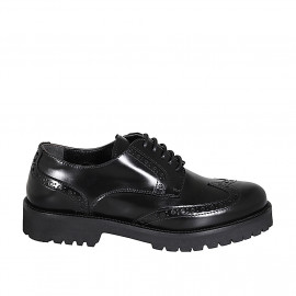 Woman's laced derby shoe in black brush-off leather with wingtip heel 3 - Available sizes:  32, 33, 35