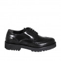 Woman's laced derby shoe in black brush-off leather with wingtip heel 3 - Available sizes:  32, 33, 34, 35, 42, 43, 44, 45, 46