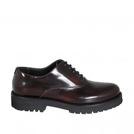 Woman's laced Oxford shoe in maroon brush-off leather heel 3 - Available sizes:  32, 35, 44