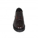 Zapato Oxford con cordones para mujer en piel cepillada granate tacon 3 - Tallas disponibles:  32, 35, 44, 46