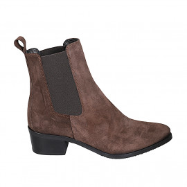 Bottines à bout pointu pour femmes avec elastiques en daim marron talon 4 - Pointures disponibles:  35