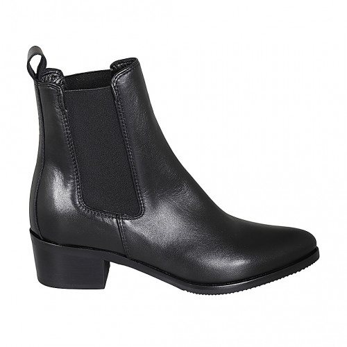 Stivaletto a punta da donna con elastici in pelle nera con tacco 4 - Misure disponibili: 33, 44