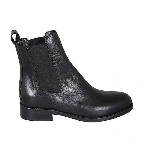 Woman's ankle boot in black leather with elastic bands heel 3 - Available sizes:  32, 33, 34, 35, 42, 43, 44, 45, 46, 47