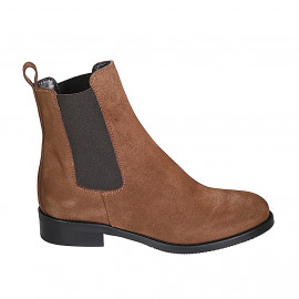 Bottines pour femmes avec élastiques en daim cognac talon 3 - Pointures disponibles:  32, 42, 43, 45