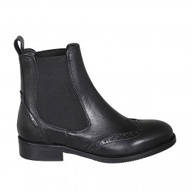 Bottines pour femmes en cuir noir avec élastiques et bout golf talon 3 - Pointures disponibles:  32, 45