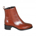 Botin para mujer con cremallera y punta cuadrada en piel cognac tacon 4 - Tallas disponibles:  32, 35, 43, 44, 45