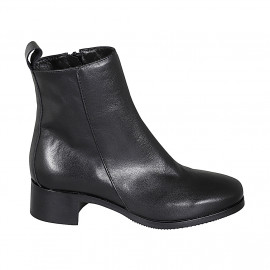 Botin para mujer en piel negra con cremallera y punta cuadrada tacon 4 - Tallas disponibles:  33, 35, 43