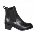 Woman's round ankle boot with elastic bands in black leather heel 5 - Available sizes:  33, 34, 35, 42, 43, 44, 46, 47