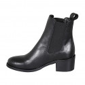 Woman's round ankle boot with elastic bands in black leather heel 5 - Available sizes:  33, 34, 35, 42, 43, 44, 46, 47
