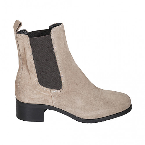 Woman's ankle boot with elastic bands and squared tip in dove grey suede heel 4 - Available sizes:  32, 33, 34, 35, 42, 43, 44, 45, 46, 47