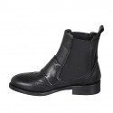 Woman's ankle boot with elastic bands, double monk strap and wingtip in black leather heel 3 - Available sizes:  32, 35, 44, 46