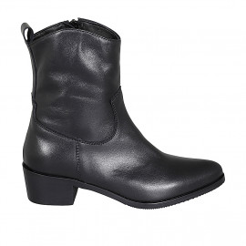 Botin tejano para mujer con cremallera en piel negra con tacon 5 - Tallas disponibles:  32, 33