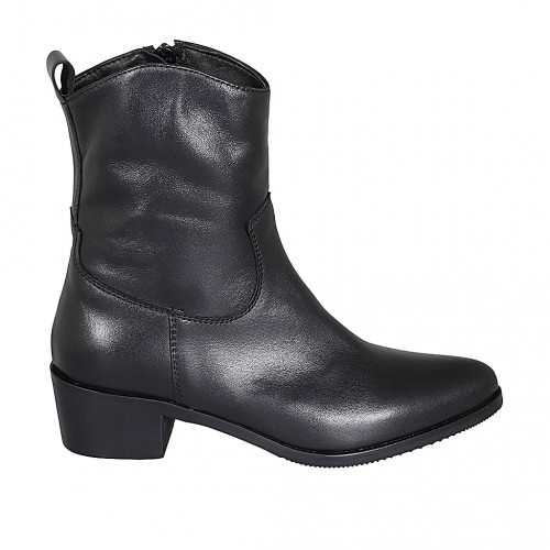 Bottine texane pour femmes avec fermeture éclair en cuir noir avec talon 5 - Pointures disponibles:  32, 33