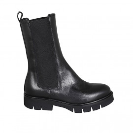 Bottines hautes avec élastiques pour femmes en cuir noir talon 3 - Pointures disponibles:  32, 35