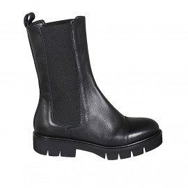 Bottines hautes avec élastiques et bout droit pour femmes en cuir noir talon 3 - Pointures disponibles:  32, 33