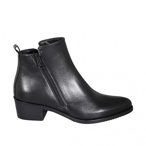 Stivaletto texano a punta da donna con cerniere in pelle nera tacco 4 - Misure disponibili: 32, 33, 34, 35, 42, 43, 44, 45, 46, 47