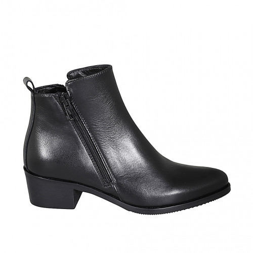 Woman's pointy texan ankle boot with zippers in black leather heel 4 - Available sizes:  32, 33, 34, 35, 42, 43, 44, 45, 46, 47