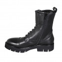 Woman's laced combat style ankle boot with zipper, captoe and buckles in black leather with heel 3 - Available sizes:  34, 43, 44