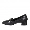 Woman's loafer with squared tip and accessory in black leather heel 4 - Available sizes:  32, 33, 34, 35, 42, 43, 44, 45