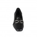 Mocasin con punta cuadrada y accesorio para mujer en piel negra tacon 4 - Tallas disponibles:  33, 34, 43, 44, 45