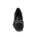 Woman's loafer with squared tip and accessory in black leather heel 4 - Available sizes:  32, 33, 34, 35, 42, 43, 44, 45