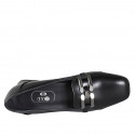 Woman's loafer with squared tip and accessory in black leather heel 4 - Available sizes:  32, 33, 34, 35, 42, 43, 44, 45