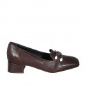 Mocasin con punta cuadrada y accesorio para mujer en piel marron tacon 4 - Tallas disponibles:  32, 33, 42, 43, 44, 45