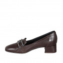 Woman's loafer with squared tip and accessory in brown leather heel 4 - Available sizes:  32, 33, 34, 42, 43, 44, 45