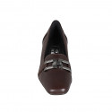 Woman's loafer with squared tip and accessory in brown leather heel 4 - Available sizes:  32, 33, 34, 42, 43, 44, 45