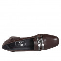Woman's loafer with squared tip and accessory in brown leather heel 4 - Available sizes:  32, 33, 34, 42, 43, 44, 45