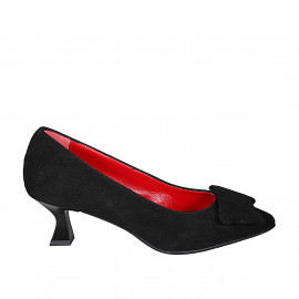 Escarpin à bout pointu pour femmes en daim noir avec accessoire et talon bobine 6 - Pointures disponibles:  33, 34, 35