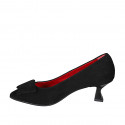 Woman's pointy pump in black suede with accessory and spool heel 6 - Available sizes:  33, 34, 35