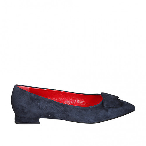 ﻿Escarpin pour femmes à bout pointu en daim bleu avec accessoire talon 1 - Pointures disponibles:  43, 45