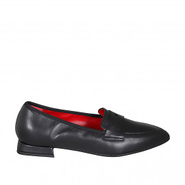 Woman's pointy loafer in black leather with heel 1 - Available sizes:  32, 35, 43, 44, 45