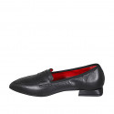 Woman's pointy loafer in black leather with heel 1 - Available sizes:  32, 33, 34, 35, 42, 43, 44, 45