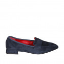 Woman's pointy loafer in blue suede with heel 1 - Available sizes:  33, 34, 35, 42, 43, 44, 45