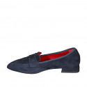 Woman's pointy loafer in blue suede with heel 1 - Available sizes:  33, 34, 35, 42, 43, 44, 45