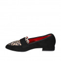 Woman's pointy loafer in black and spotted suede with heel 1 - Available sizes:  33, 34, 35, 42, 43, 44, 45