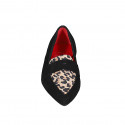 Woman's pointy loafer in black and spotted suede with heel 1 - Available sizes:  33, 34, 35, 42, 43, 44, 45