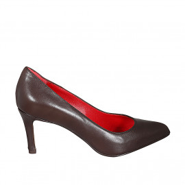 Escarpin pour femmes à bout arrondi en cuir marron talon 7 - Pointures disponibles:  32, 33, 34, 35, 43, 44