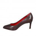 Woman's pump with rounded tip in brown leather heel 7 - Available sizes:  32, 33, 34, 35, 42, 43, 44