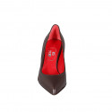 Zapato de salon redondeado para mujer en piel marron tacon 7 - Tallas disponibles:  32, 33, 34, 35, 42, 43, 44, 45