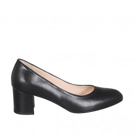 Escarpin pour femmes à bout arrondi en cuir noir talon 6 - Pointures disponibles:  32, 44